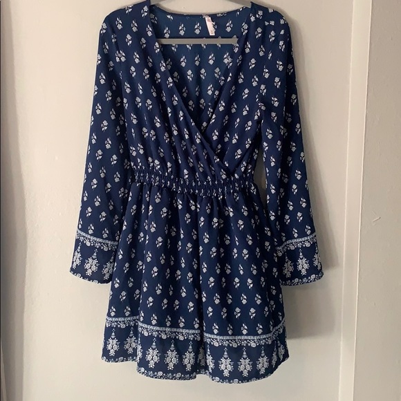 Xhilaration blue floral long sleeve summer dress M - Picture 1 of 6